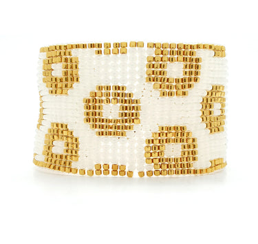 Brazalete Telar Dorado Grueso Rondanas Perla